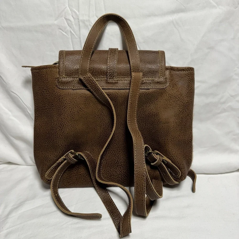 MYRA Bag Cowhide Leather Hair-On Hide Backpack Brown/Tan/White Western Boho EUC